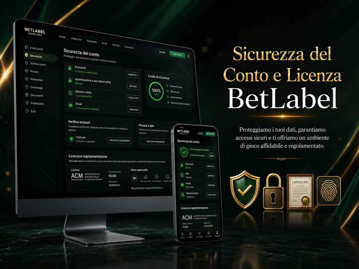 Licenza, Sicurezza dell'Account e Accesso a Betlabel